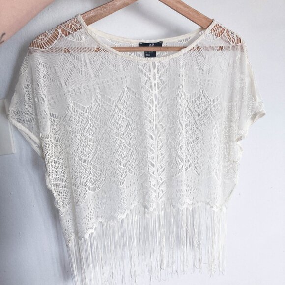 Sheer White Lace Crochet Beachware Coverup Top - Picture 9 of 10